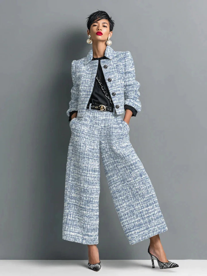 Colombe™ | Printed Button Jacket &amp; Wide-Leg Pants Set