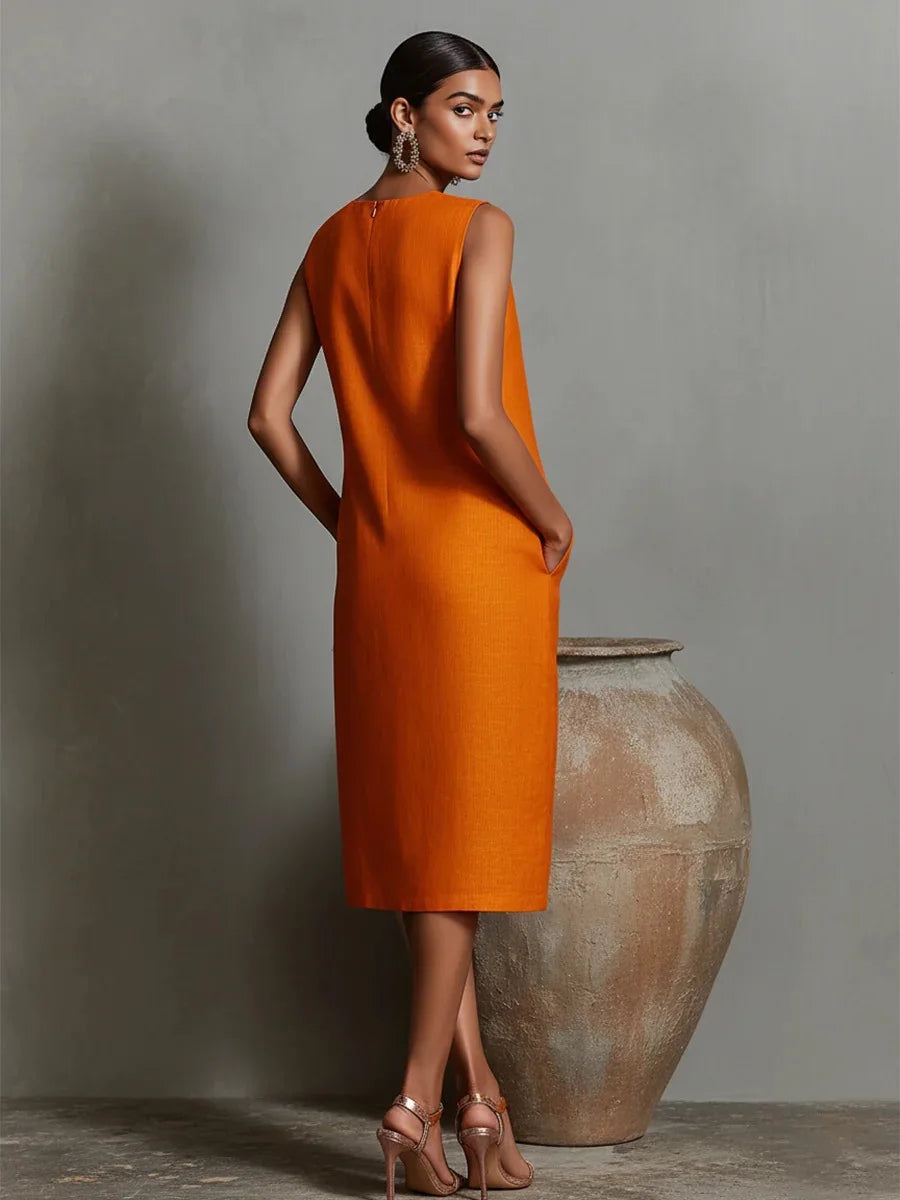 Odette™ | Sleeveless Linen Straight Maxi Dress