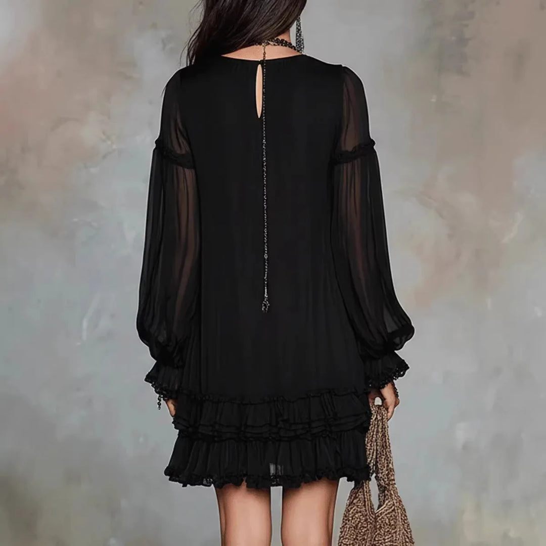 Odalie™ | Lace Patchwork Ruffle Mini Dress