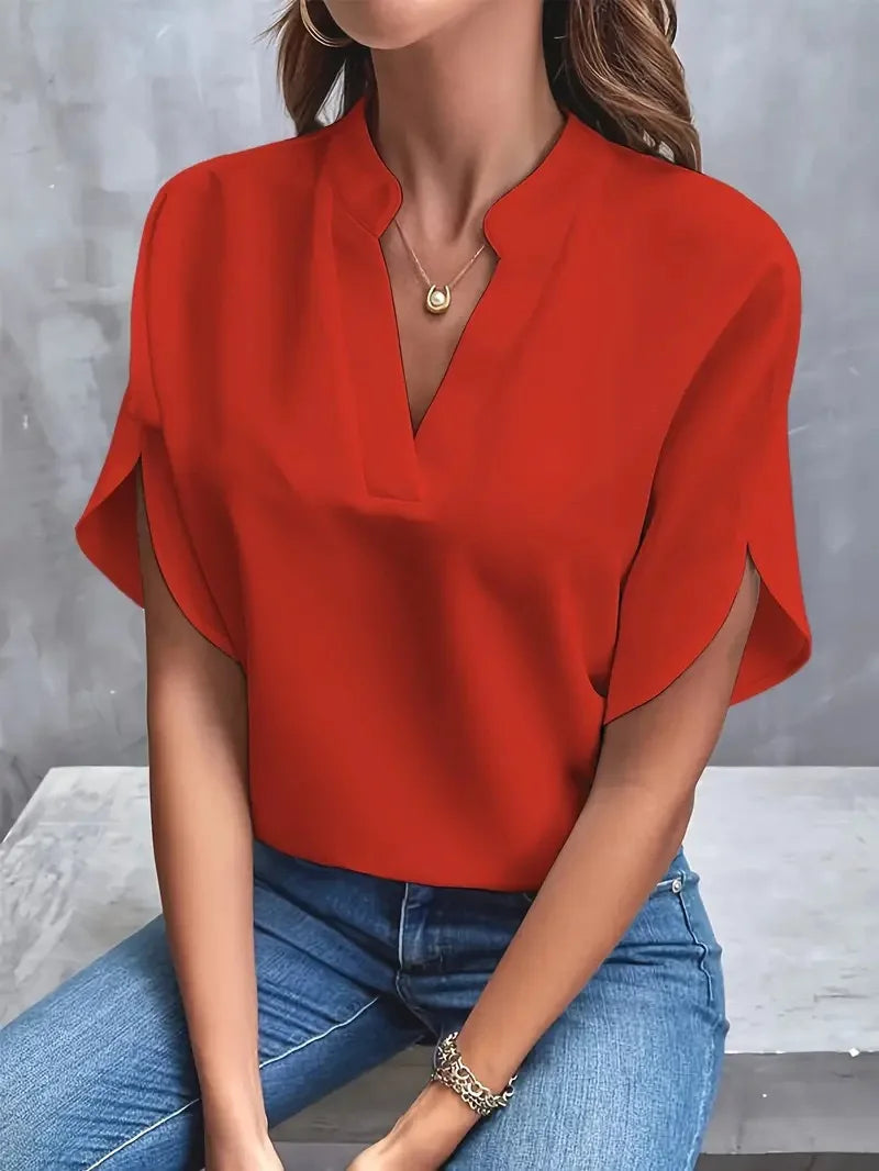 Camille™ | Soft V-Neck Half-Sleeve Blouse