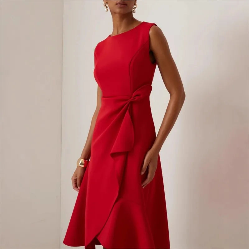 Théodora™ | Knotted Ruffle A-Line Midi Dress