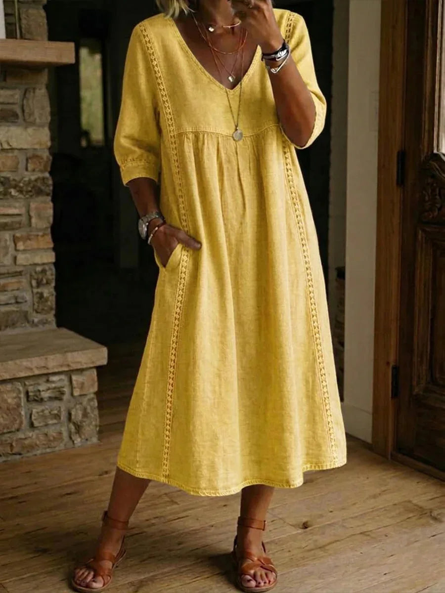 Vivienne™ | Lace V-Neck Pocket Midi Dress