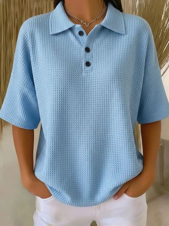 Joséphine™ | Comfortable Waffle Polo Blouse