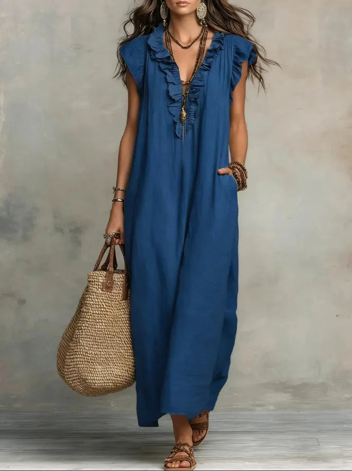 Blanche™ | Flutter-Sleeve Linen Dress
