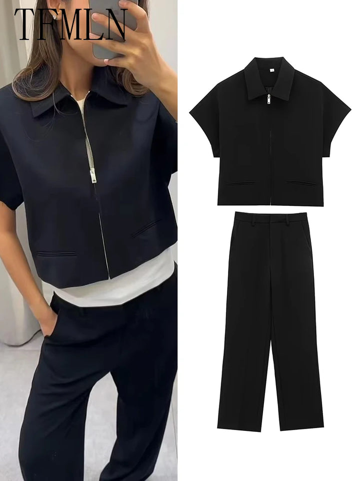 Genevieve™ | Sleek Zipper Wide-Leg Set