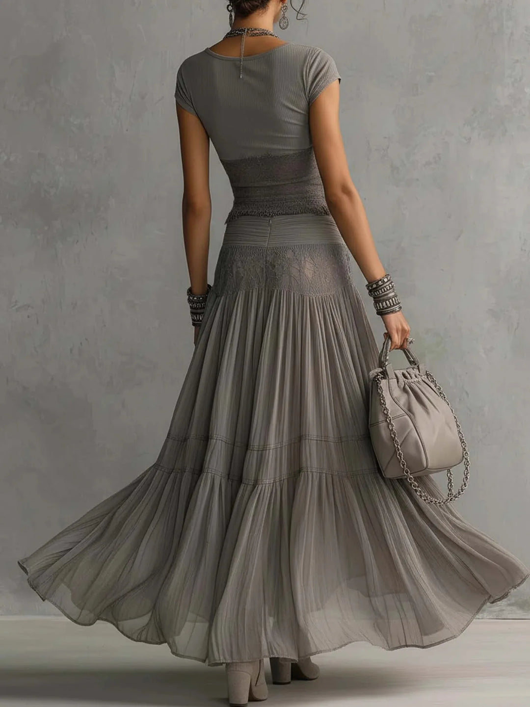 Rosalie™ | Lace-Splice Two-Piece Maxi Skirt Set