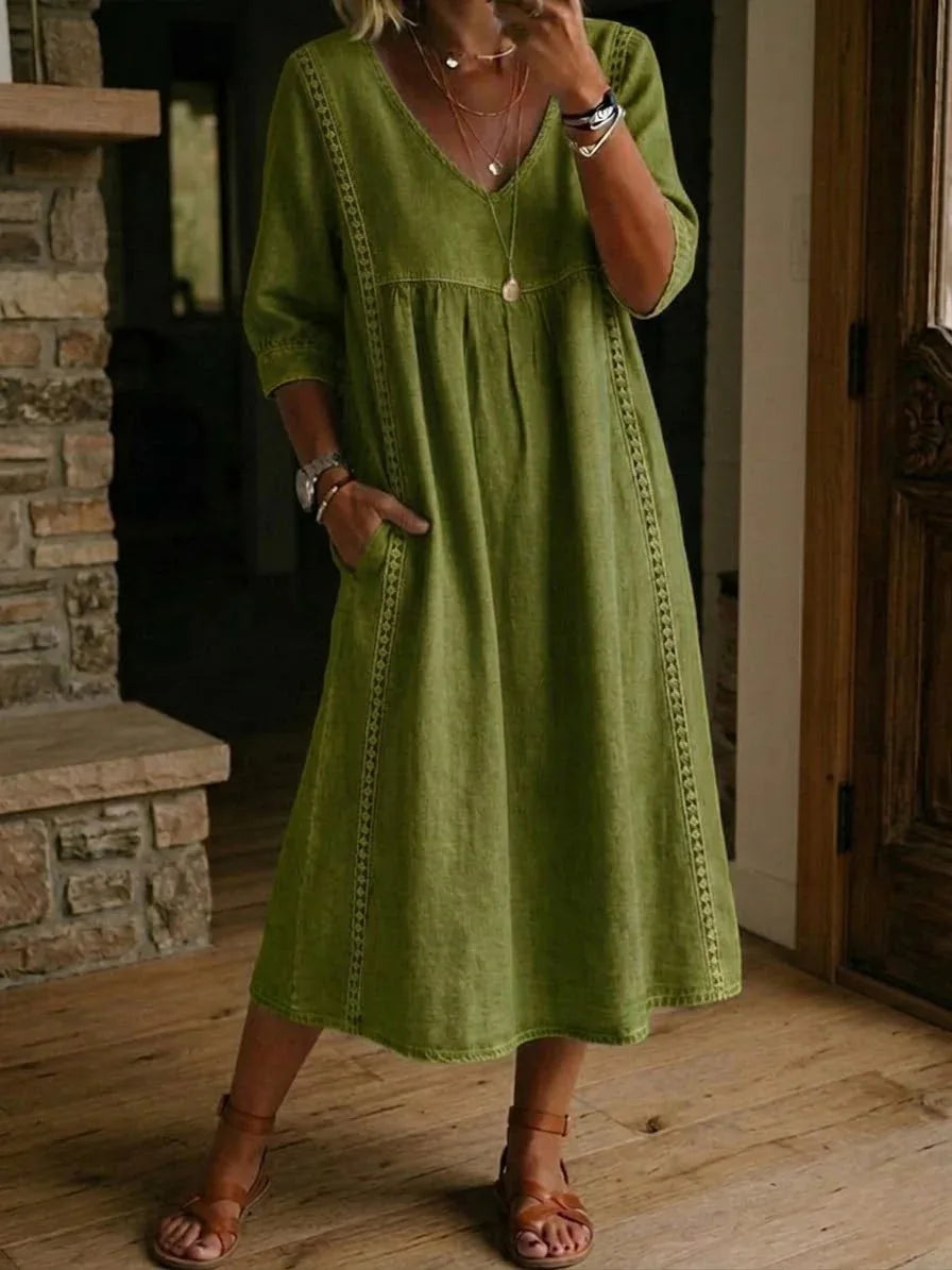 Vivienne™ | Lace V-Neck Pocket Midi Dress