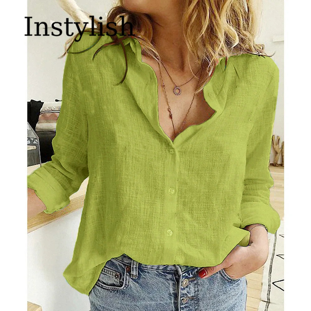 Beatrice™ | Casual Cotton Linen Lapel Blouse
