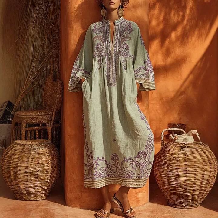 Solène™ | Embroidered Mediterranean Maxi Dress