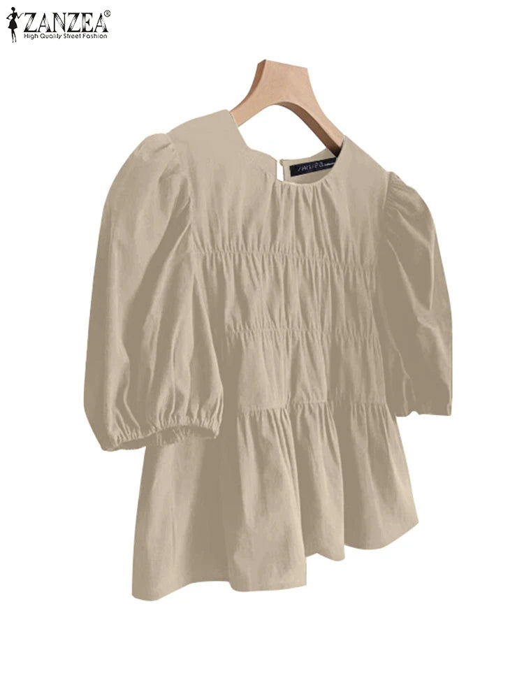 Nathalie™ | Ruffled Round-Neck Tunic Blouse