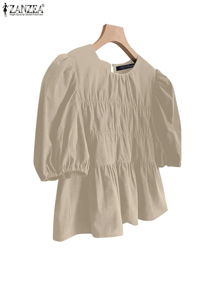 Nathalie™ | Ruffled Round-Neck Tunic Blouse