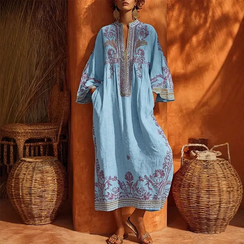 Solène™ | Embroidered Mediterranean Maxi Dress