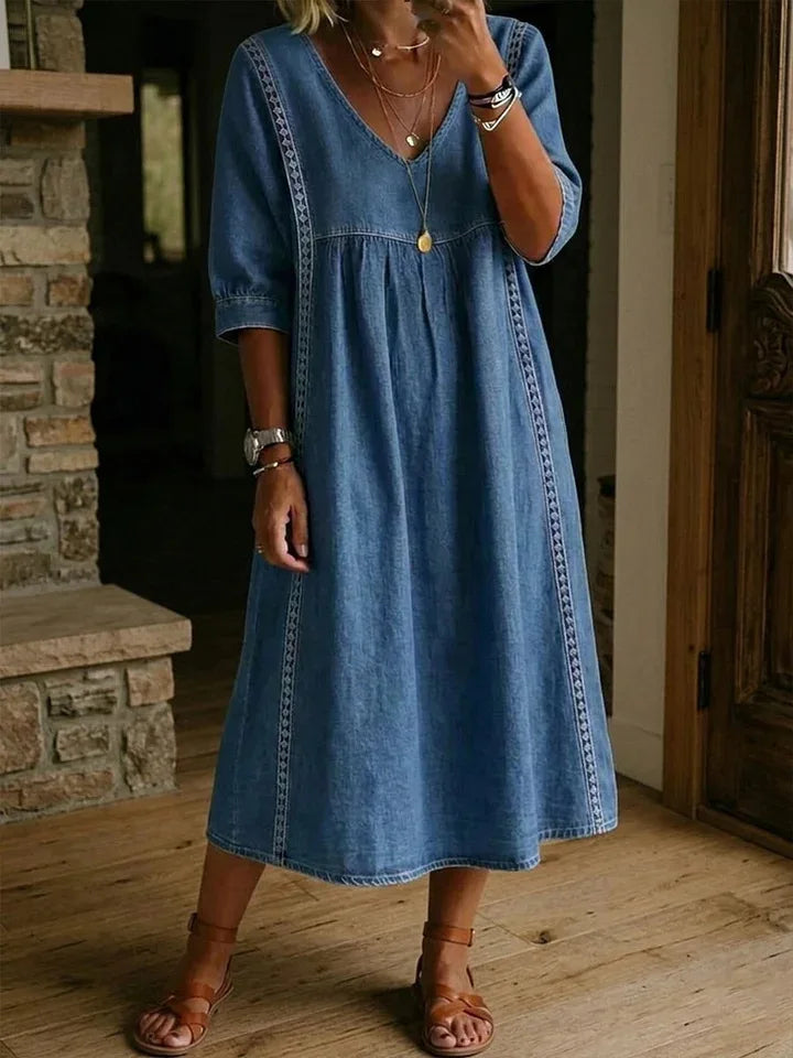Vivienne™ | Lace V-Neck Pocket Midi Dress
