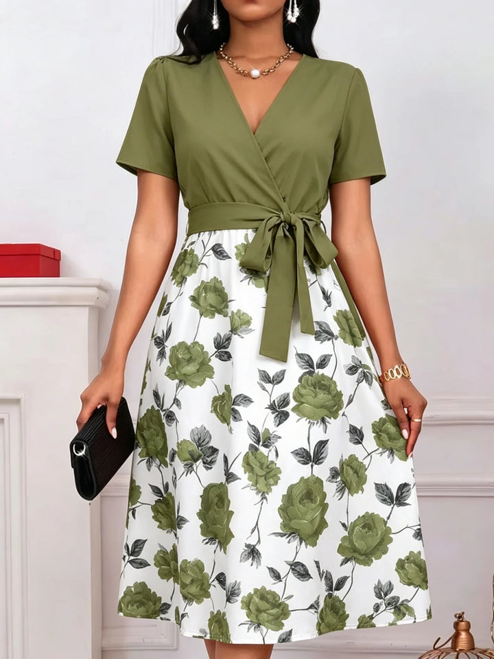 Amélie™ | Floral Tie-Waist A-Line Midi Dress