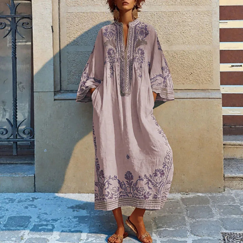 Solène™ | Embroidered Mediterranean Maxi Dress