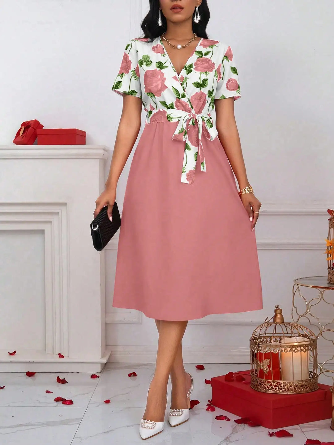 Amélie™ | Floral Tie-Waist A-Line Midi Dress