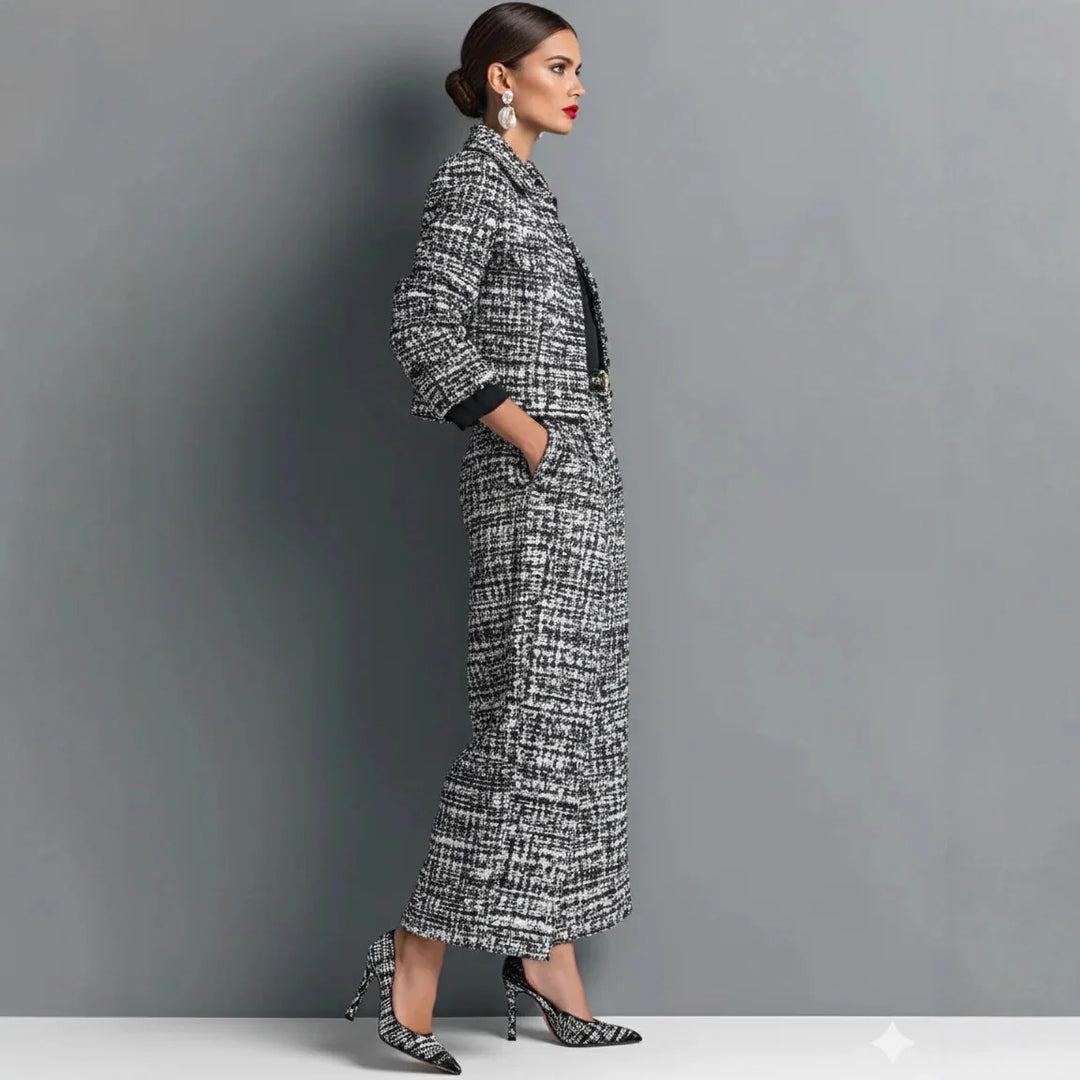 Colombe™ | Printed Button Jacket &amp; Wide-Leg Pants Set