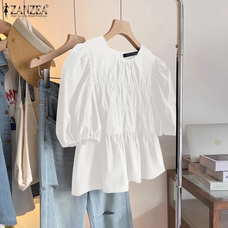 Nathalie™ | Ruffled Round-Neck Tunic Blouse