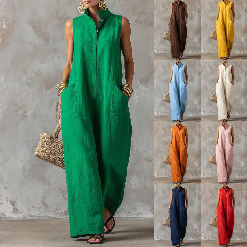 Romy™ | Sleeveless Button-Front Jumpsuit