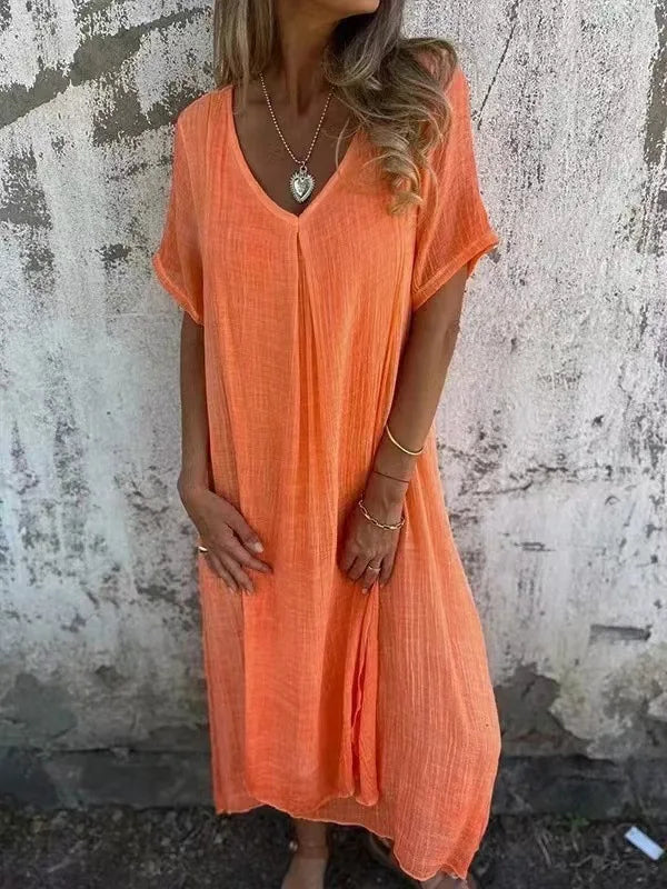 Aurélie™ | Loose-Fit V-Neck Midi Dress