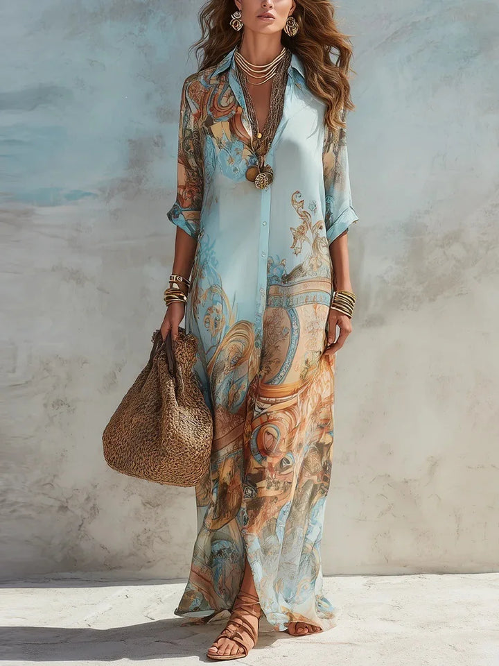 Aurora™ | Vacation Floral Print Shirt Maxi Dress