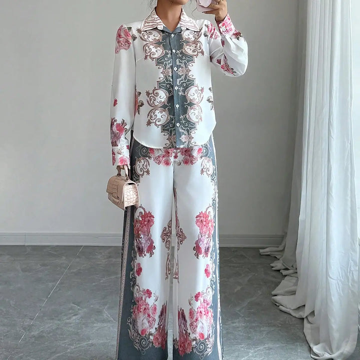 Fleur™ | Baroque Rose Print Wide-Leg Set
