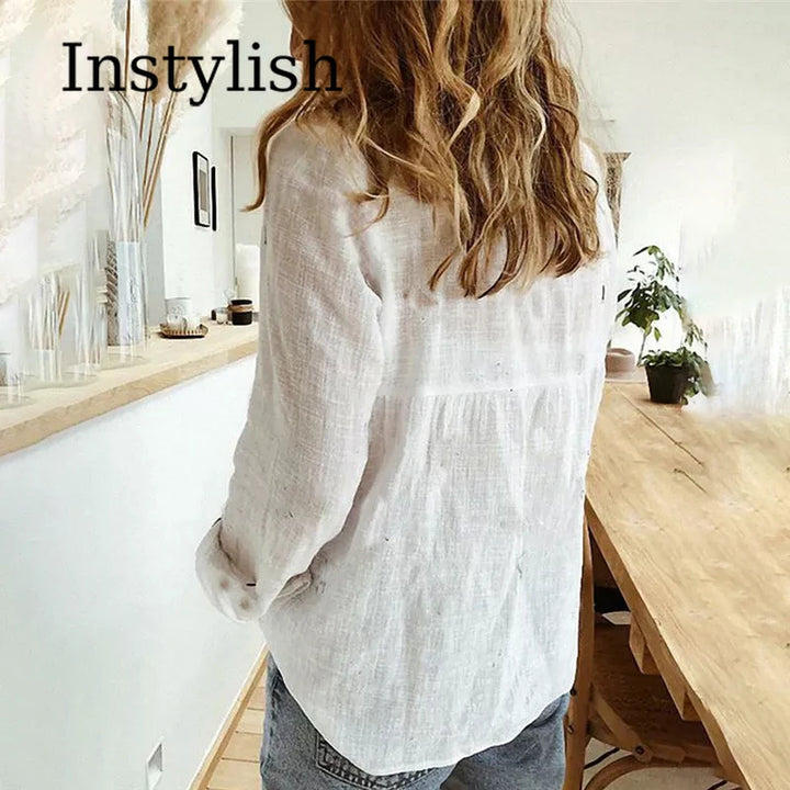 Beatrice™ | Casual Cotton Linen Lapel Blouse