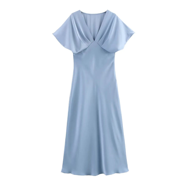 Solange™ | Sleek Satin V-Neck Midi Dress