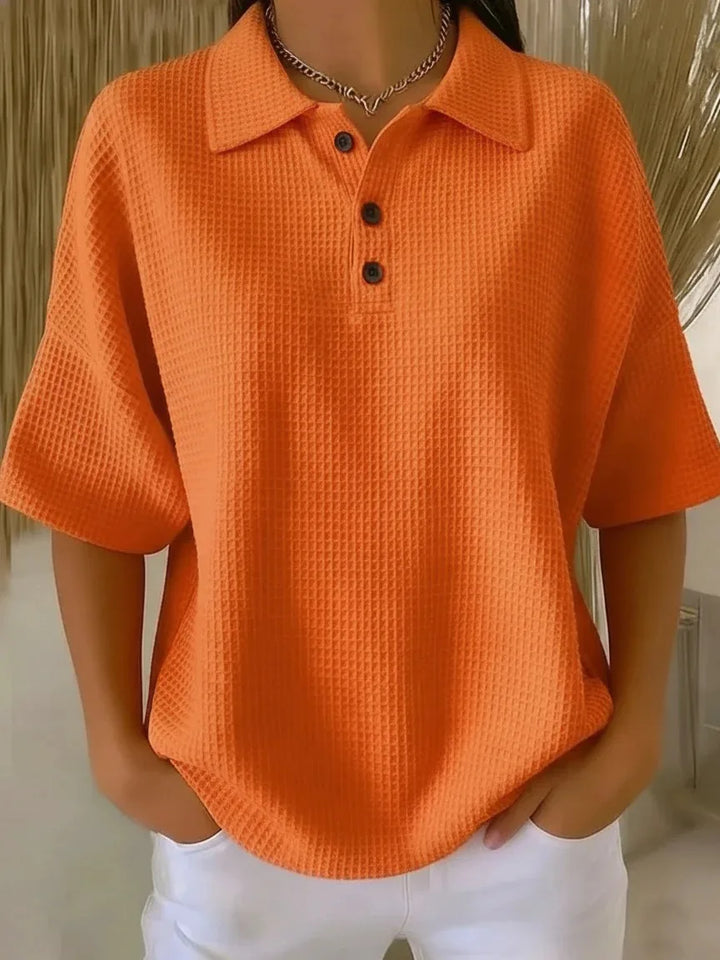 Joséphine™ | Comfortable Waffle Polo Blouse