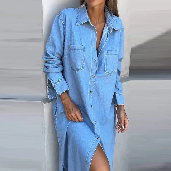 Ondine™ | Button-Front Denim Maxi Dress