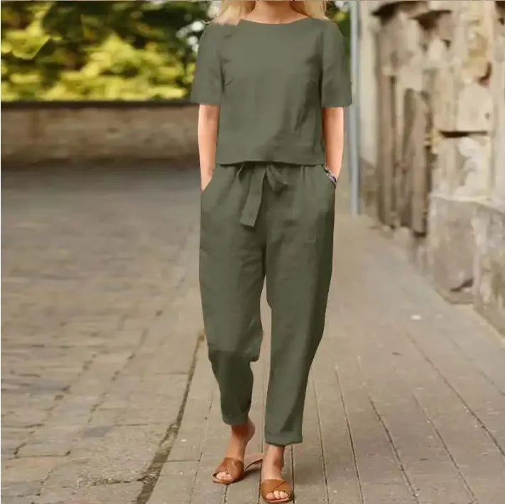 Paloma™ | Cotton Linen O-Neck Suit Set