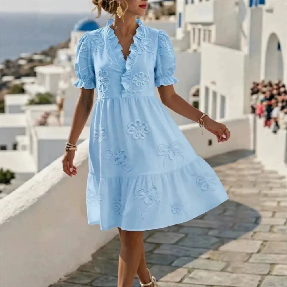 Fantine™ | Embroidered Puff-Sleeve Dress