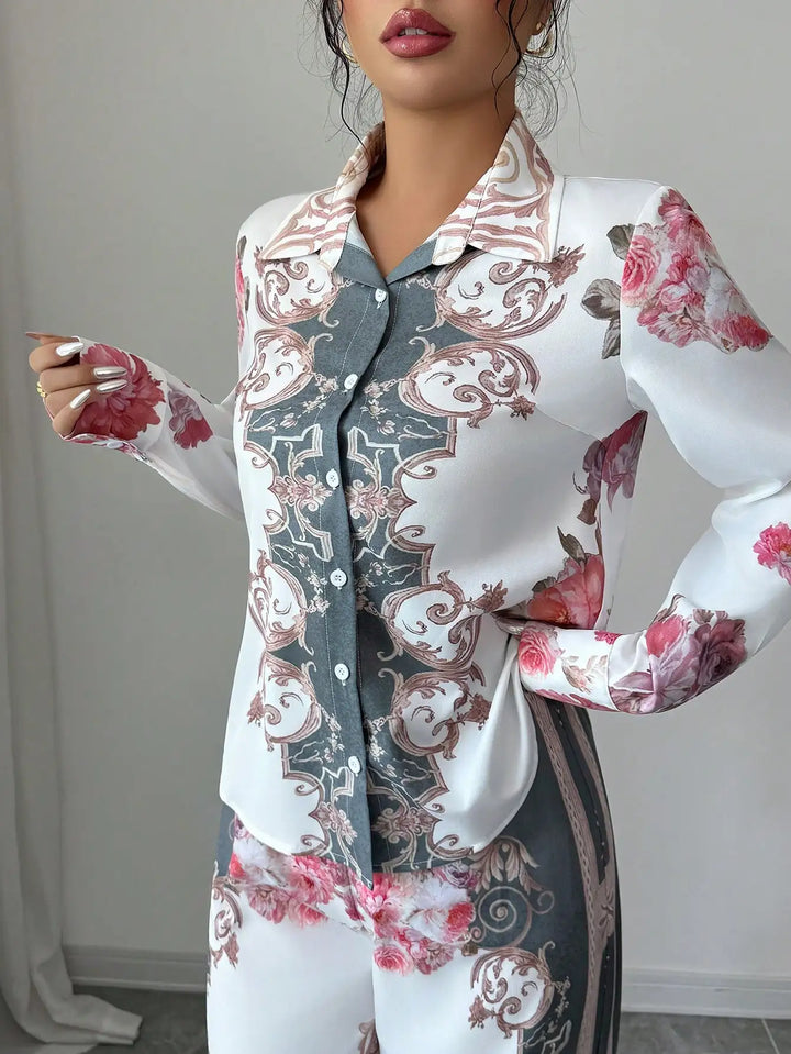 Fleur™ | Baroque Rose Print Wide-Leg Set