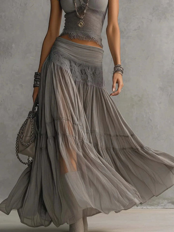 Rosalie™ | Lace-Splice Two-Piece Maxi Skirt Set