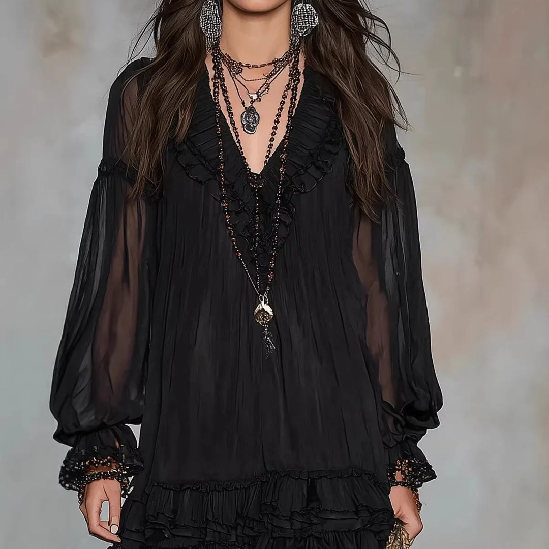 Odalie™ | Lace Patchwork Ruffle Mini Dress