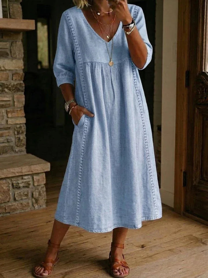 Vivienne™ | Lace V-Neck Pocket Midi Dress