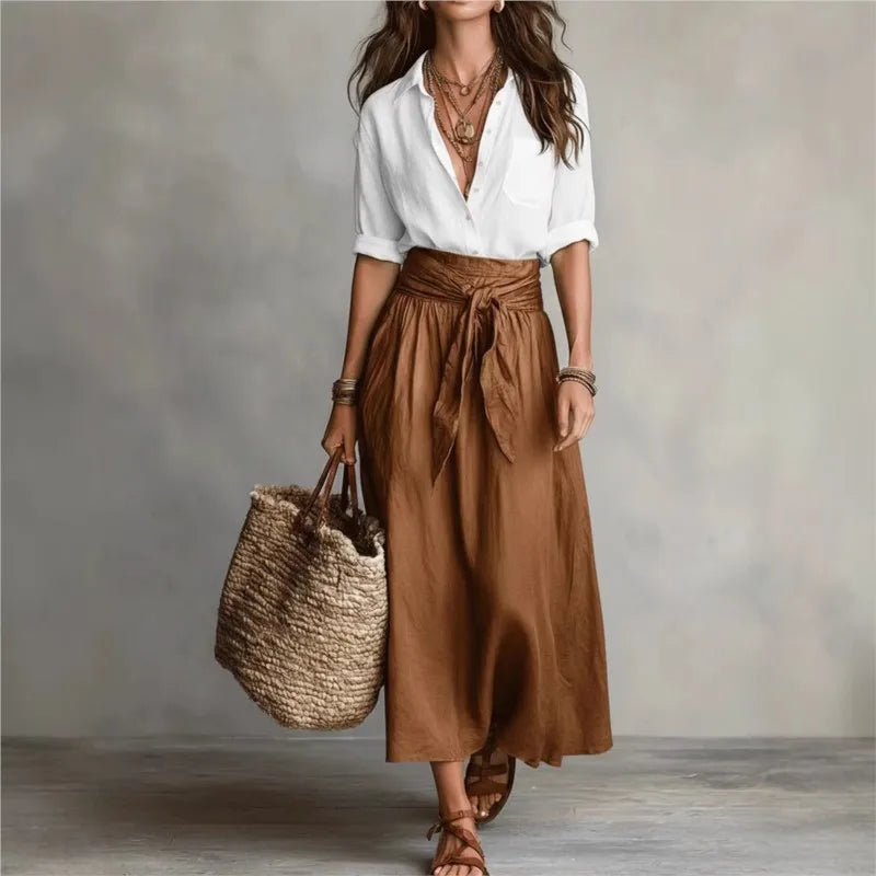 River™ | Two-Piece Set Black Top &amp; Olive Green Midi Skirt