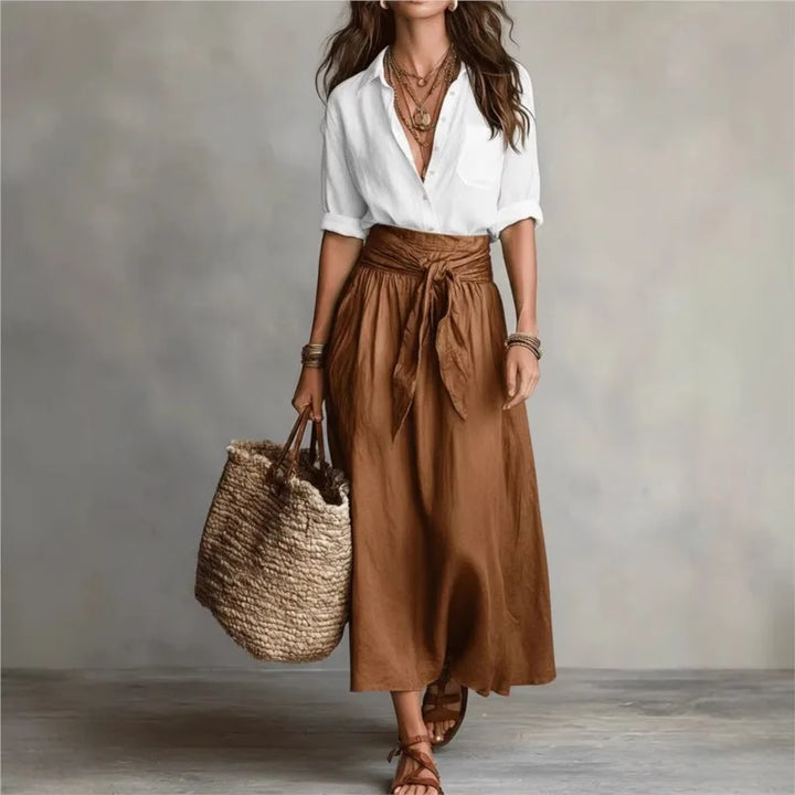 River™ | Two-Piece Set Black Top &amp; Olive Green Midi Skirt