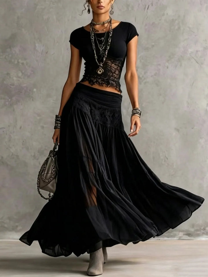 Rosalie™ | Lace-Splice Two-Piece Maxi Skirt Set