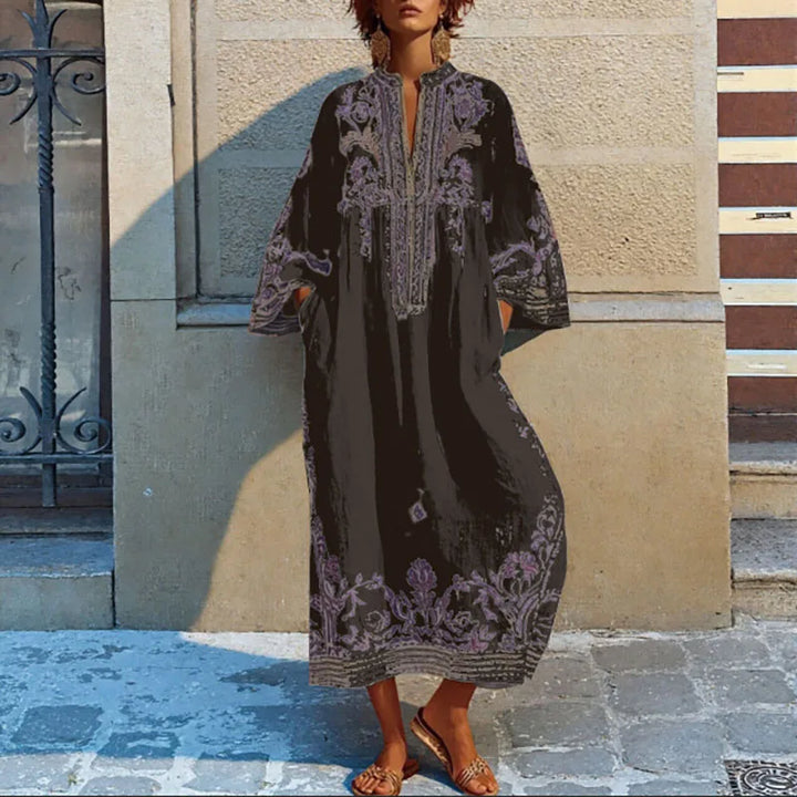 Solène™ | Embroidered Mediterranean Maxi Dress