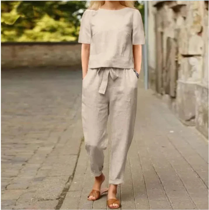 Paloma™ | Cotton Linen O-Neck Suit Set