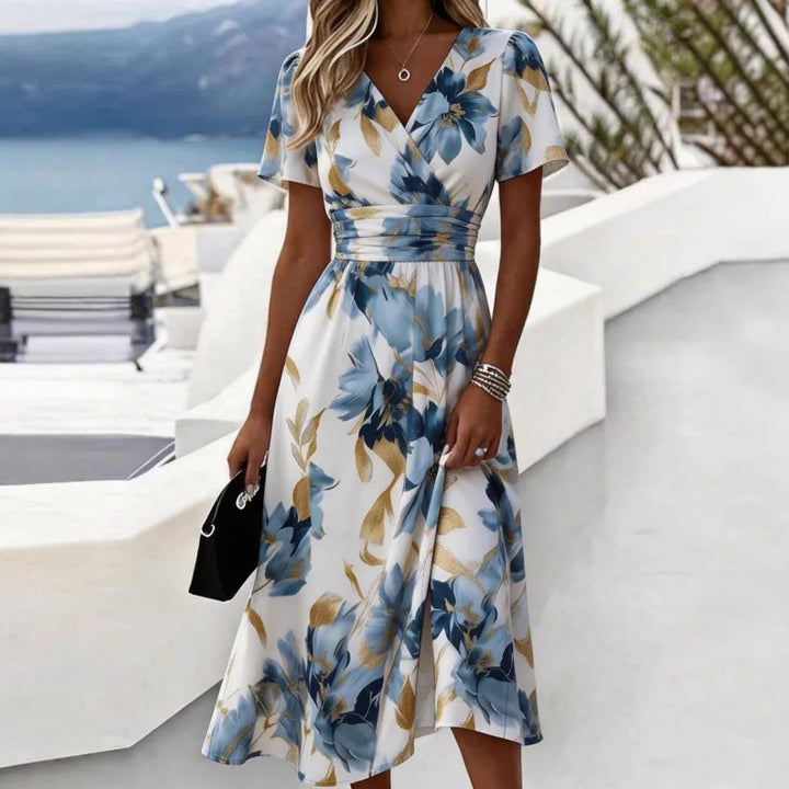 Nadège™ | V-Neck Printed A-Line Dress
