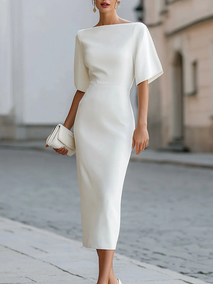 Élise™ | Boat Neck Fitted Midi Dress