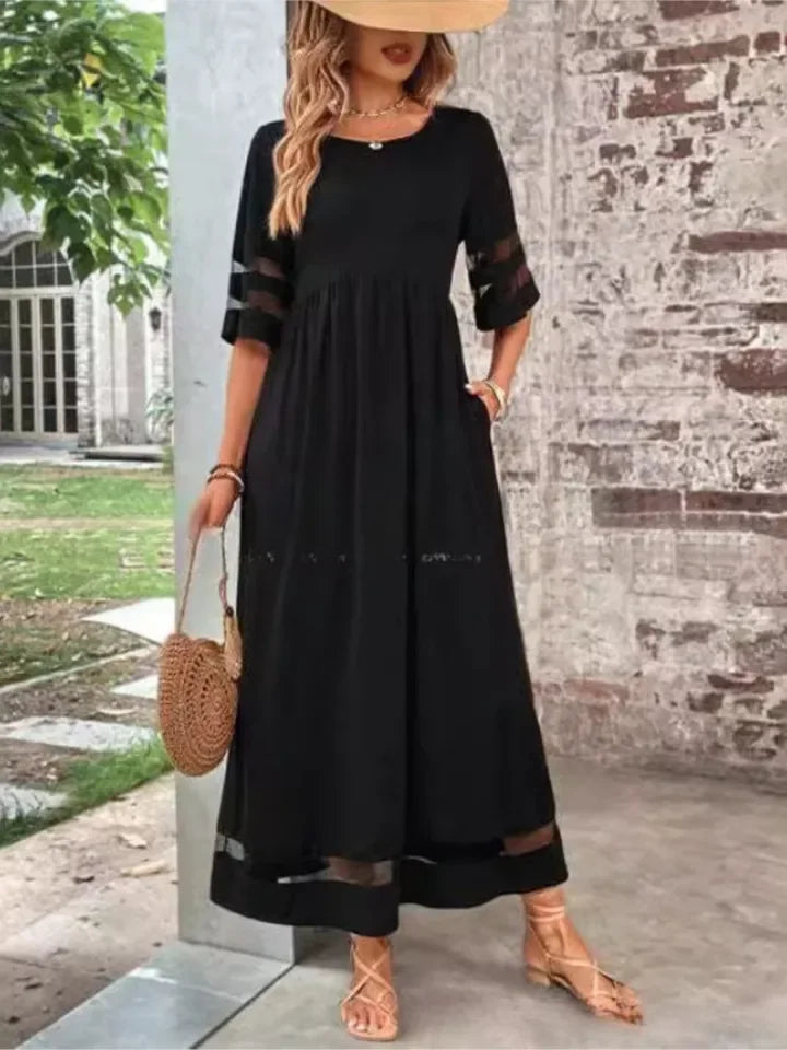 Pauline™ | Sheer O-Neck Pullover Maxi Dress
