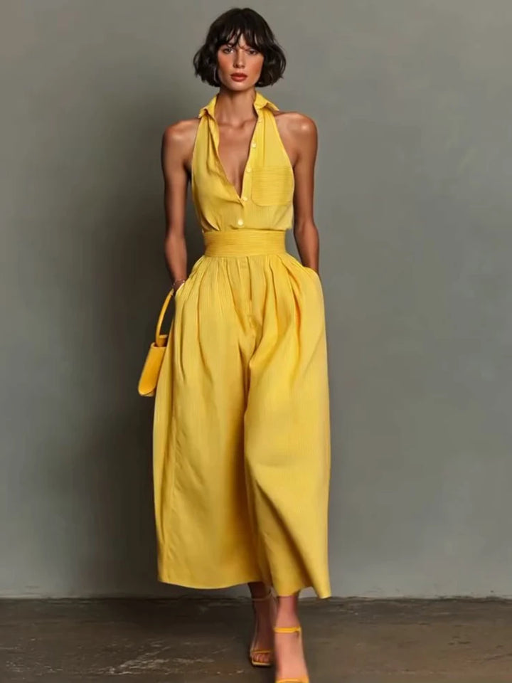 Cécile™ | Halter Shirt-Collar Maxi Dress