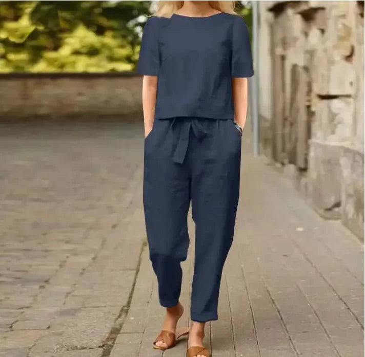Paloma™ | Cotton Linen O-Neck Suit Set
