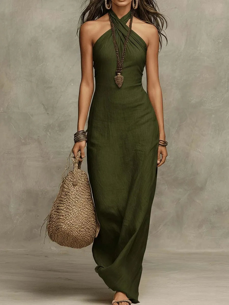 Loraine™ | Embroidered Halter V-Neck Gown