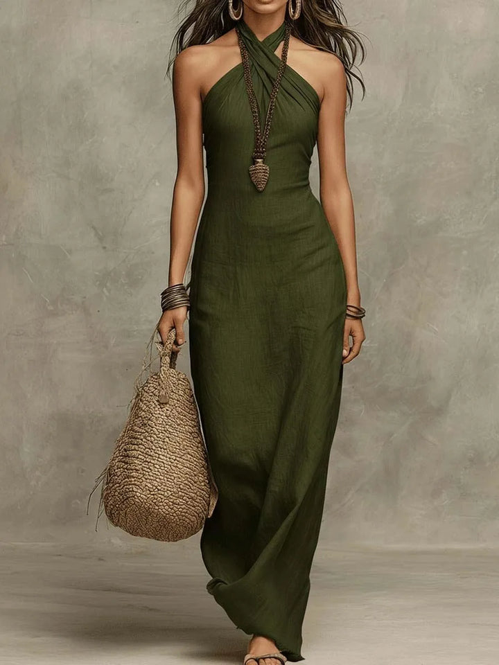 Loraine™ | Embroidered Halter V-Neck Gown
