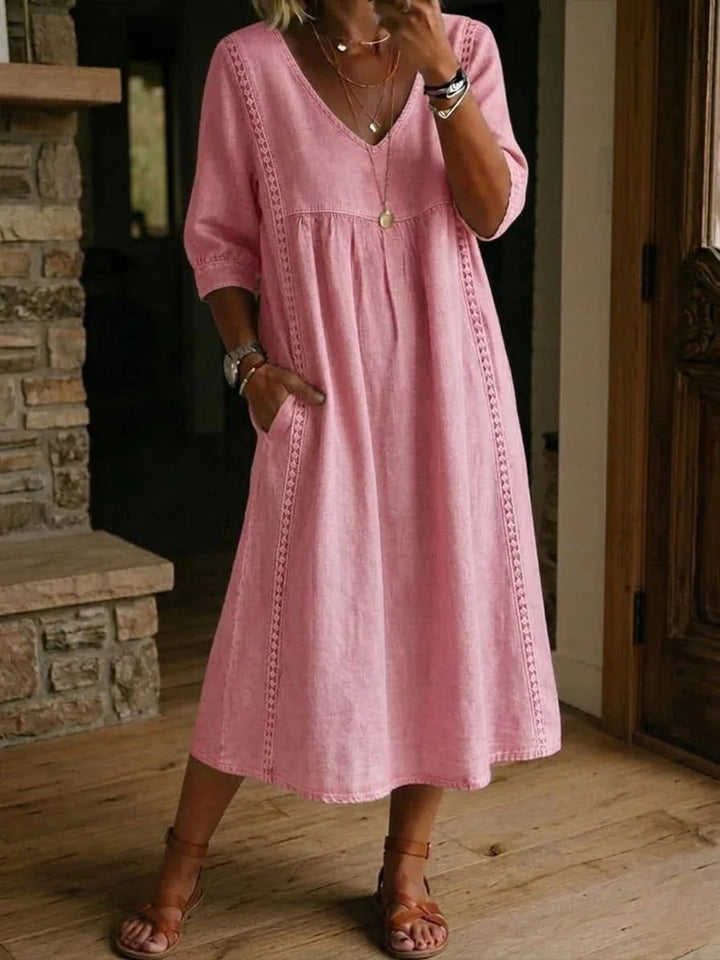 Vivienne™ | Lace V-Neck Pocket Midi Dress