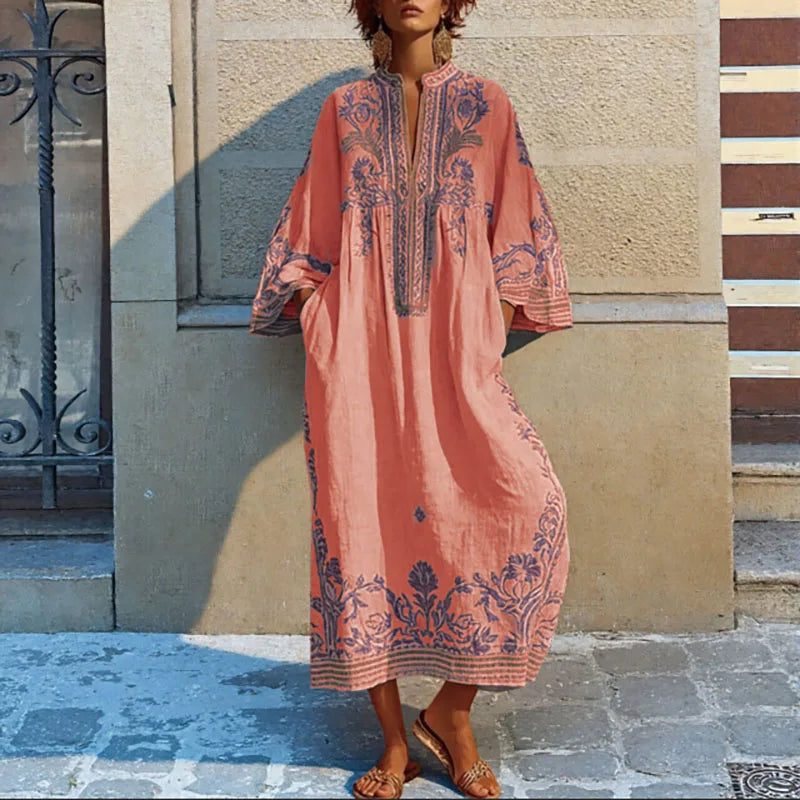 Solène™ | Embroidered Mediterranean Maxi Dress